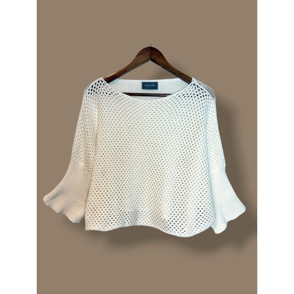 Wooden Ships Cream Open Knit Poncho Crop Sweater Size M/L Coastal Beachy Flowy